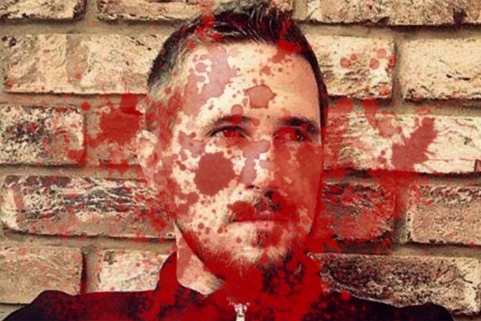 Max Spiers with a superimposed splatter of blood over the top