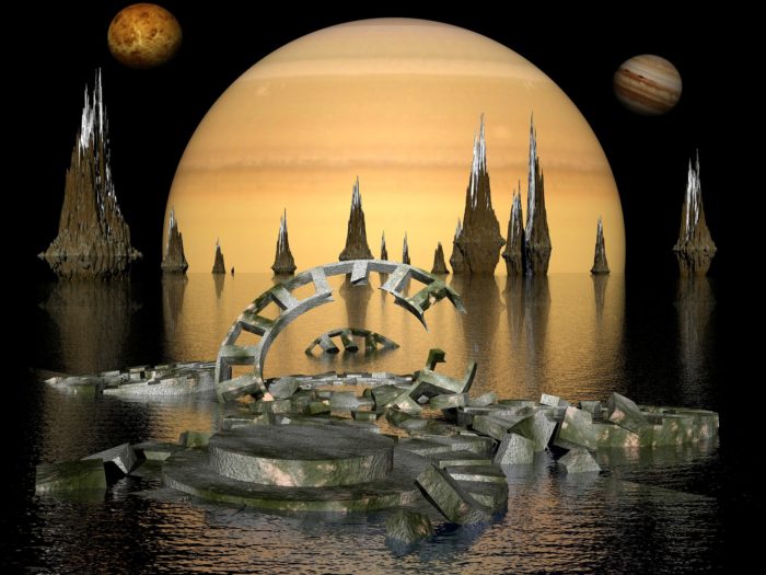 An image showing a futuristic alien world 