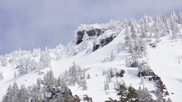 A view of a snowy mountain top