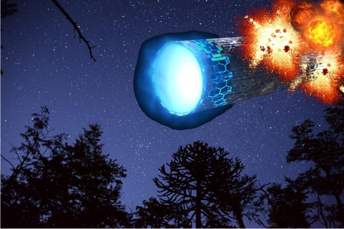 A depiction of a UFO exploding