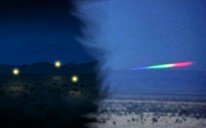 Depiction of the Marfa Lights blended into a picture claiming to show the real thing