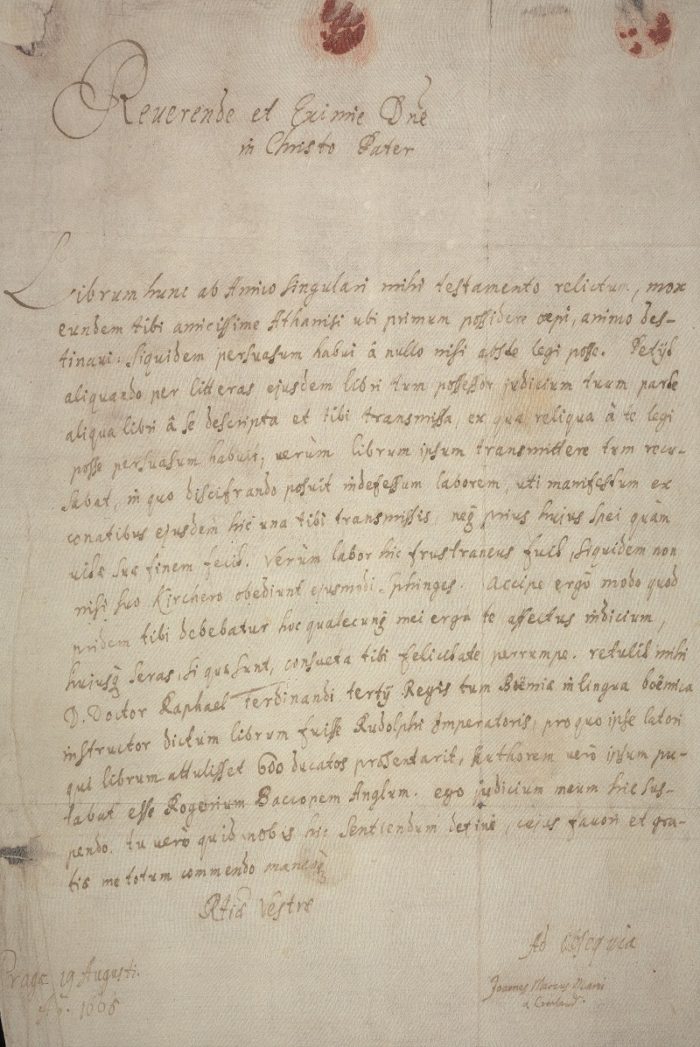 Close-up of Joannes Marcus Marci's letter