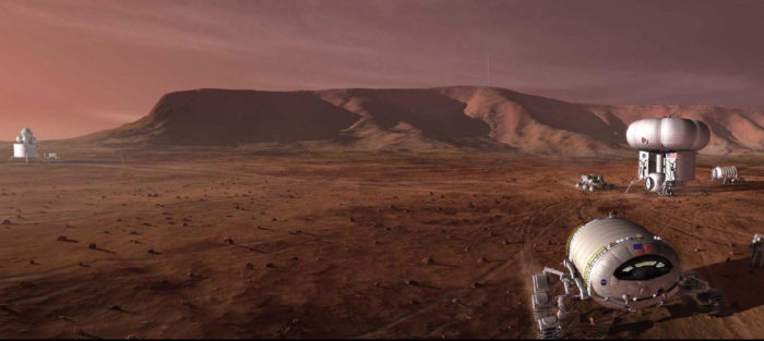 Artist's impression of robots on Mars