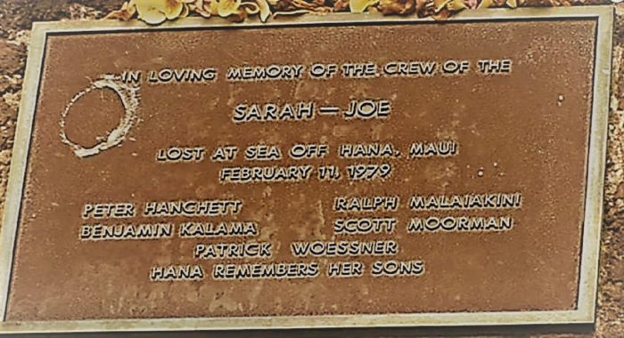 Plaque for the missing crew of the Sarah Joe