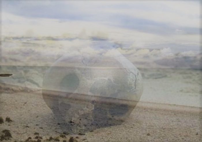 Picture of a skull superimposed on top of a lonely beach