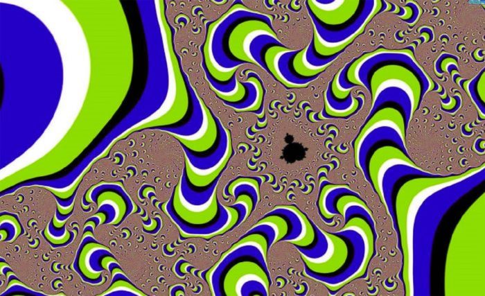 A depiction of LSD-inspired mind-control with swirling colored lines