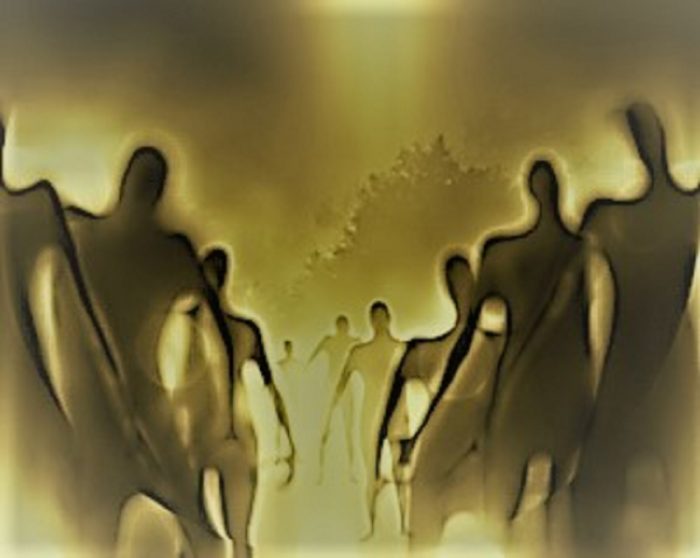 A depiction of strange shadow people
