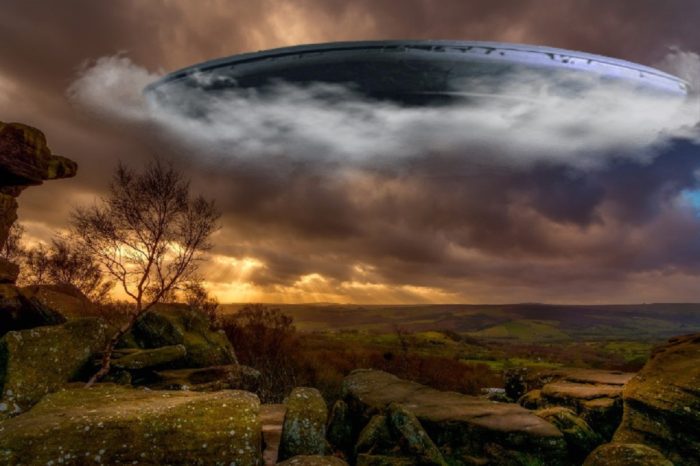 Superimposed UFO over the English countryside