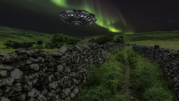 A depiction of a UFO over Yorkshire