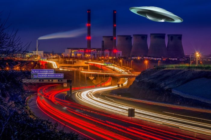 A depiction of a UFO over Yorkshire