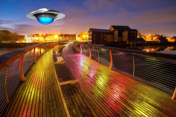 A depiction of a UFO over Yorkshire