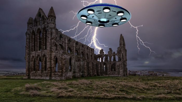A depiction of a UFO over Yorkshire