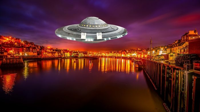 A depiction of a UFO over Yorkshire