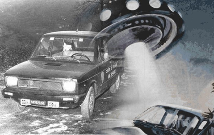 An image of the car at the scene blended into an image of a UFO