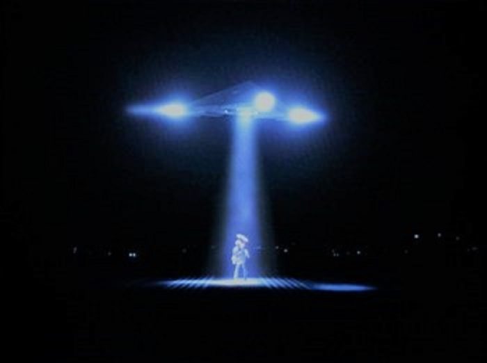 A depiction of a triangular UFO