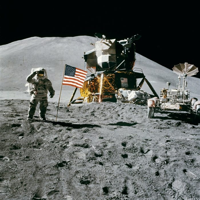 A picture of the Apollo astronauts on the moon