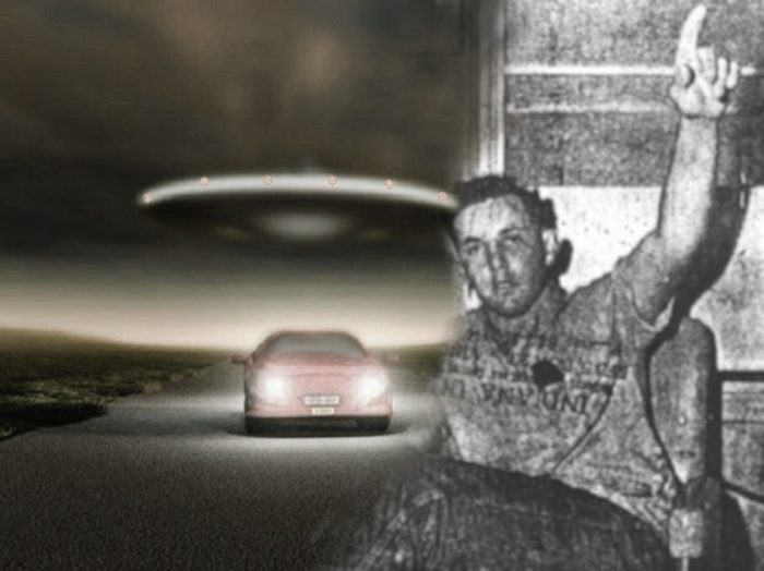 Ronnie Austin blended into a depiction of a UFO