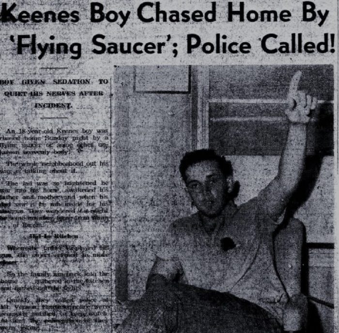 Newspaper clipping of the UFO car chase