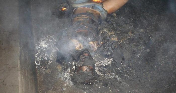 Close-up of the burnt-out remains of an unknown lady in Brazil