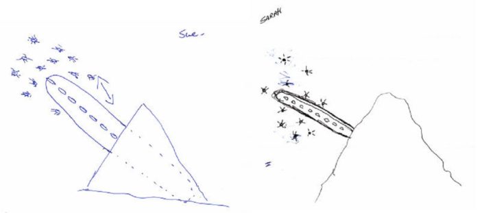 Artist's impression of a UFO disappearing into Haystack Mountain