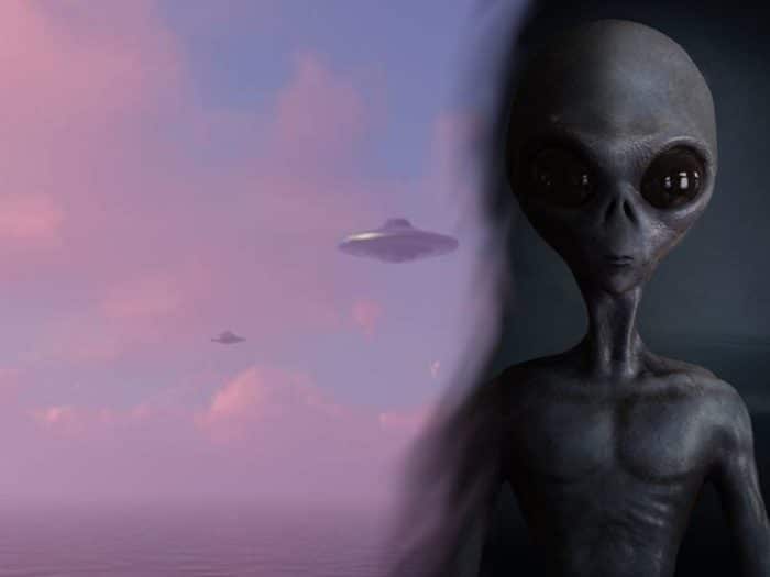 An image of a UFO blended into an image of a grey alien