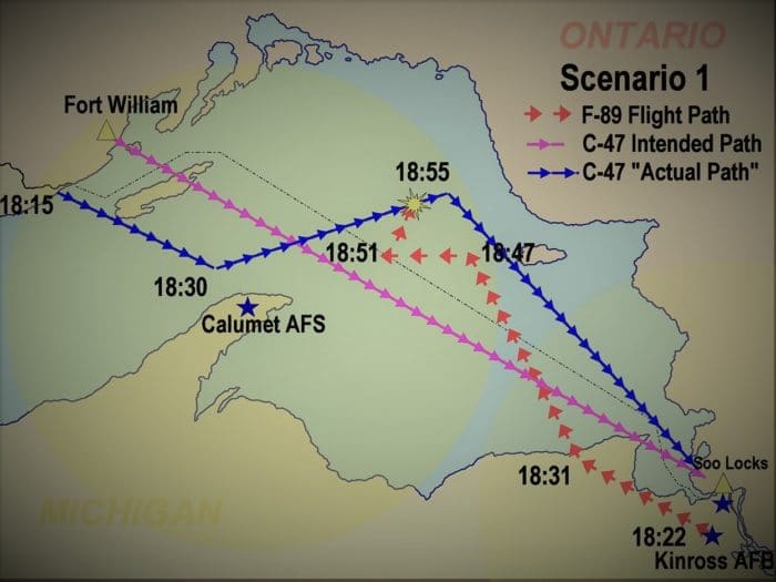 Map detailing the routes of the planes