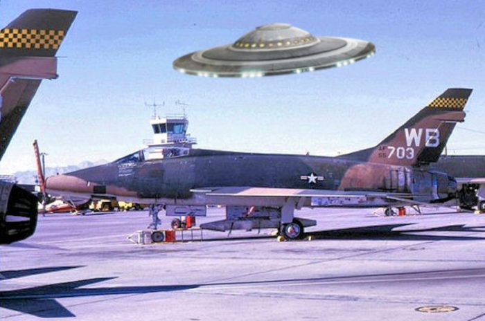 A superimposed UFO over an airfield 