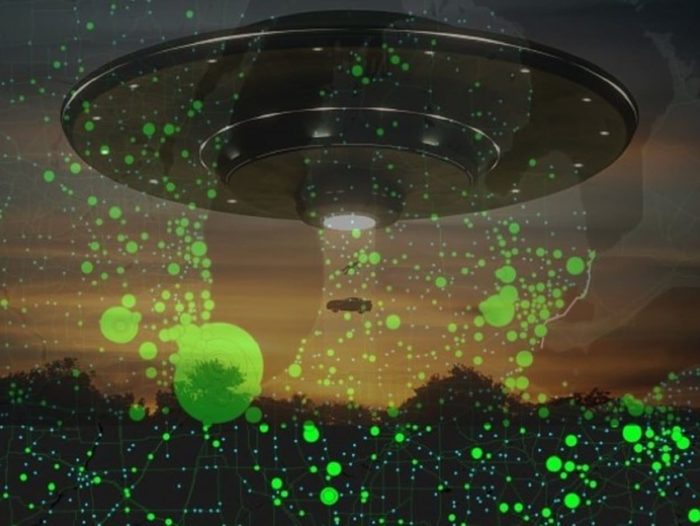 A UFO with a superimposed view of Illinois underneath