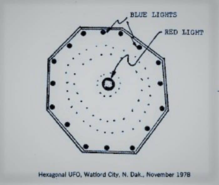 Witness sketch of the 1978 Dakota UFO sighting