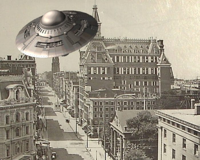 A depiction of a UFO in 1800s New York 