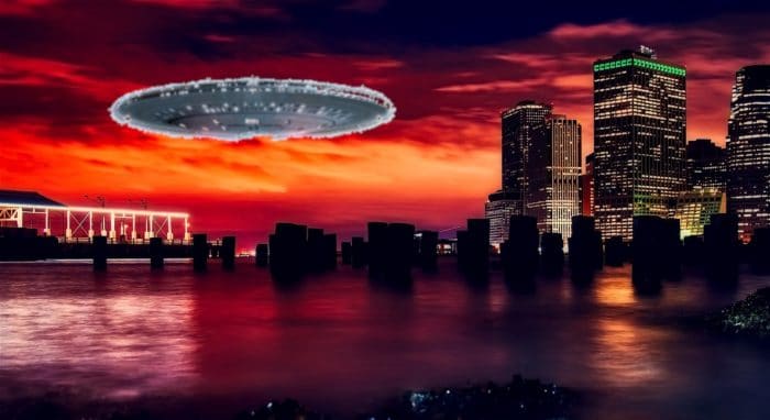 A depiction of a UFO off the American east coast