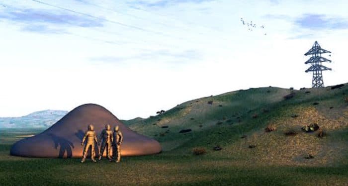 A depiction of a landed UFO