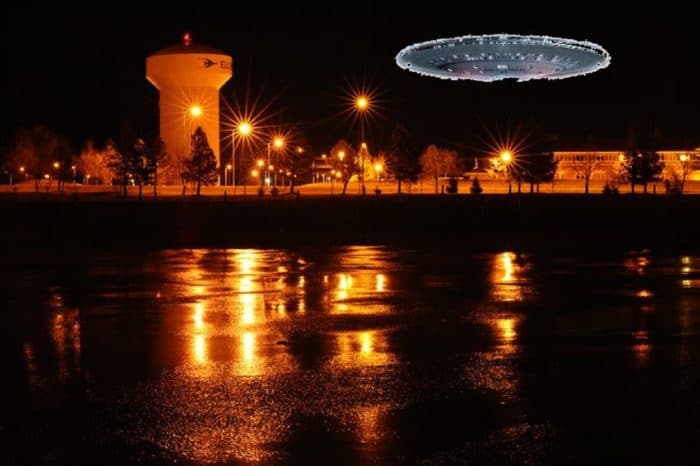 A depiction of a UFO over Dakota