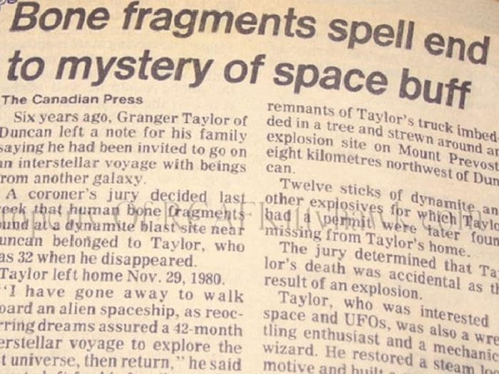 Newspaper clipping about the disappearance 