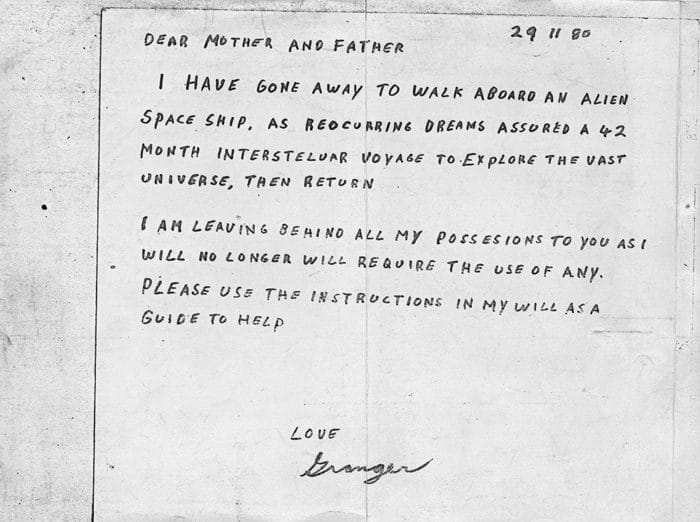 The note left by Granger Taylor