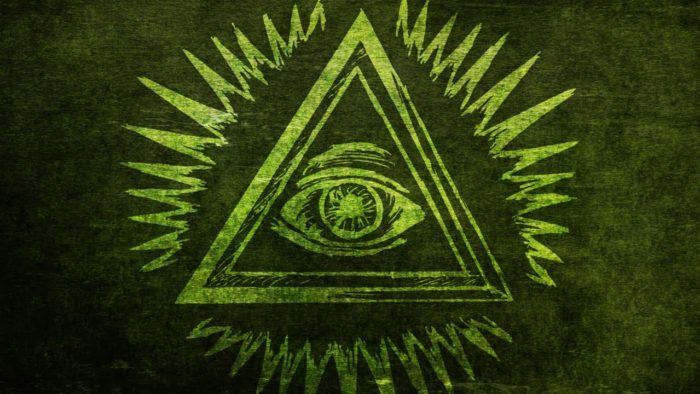 The all-seeing eye painted on to a green wall