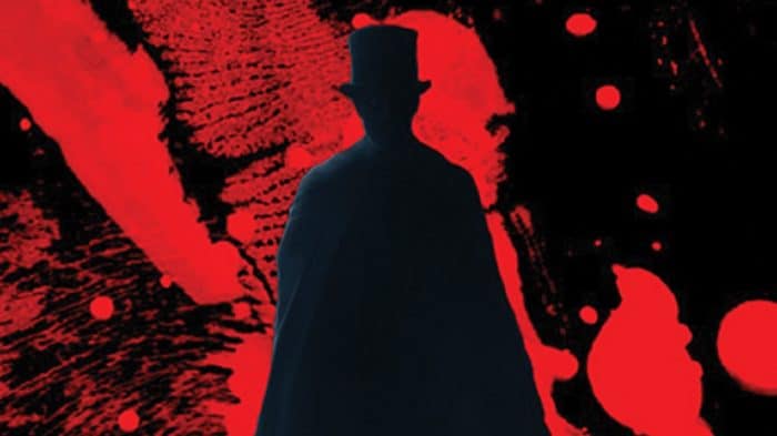 Depiction of Jack The Ripper against a blood-red background