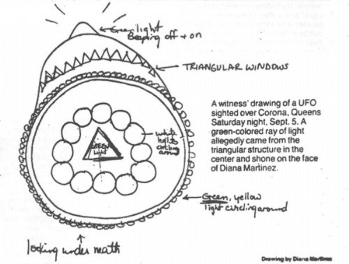 Artist's sketch of the bell shaped UFO