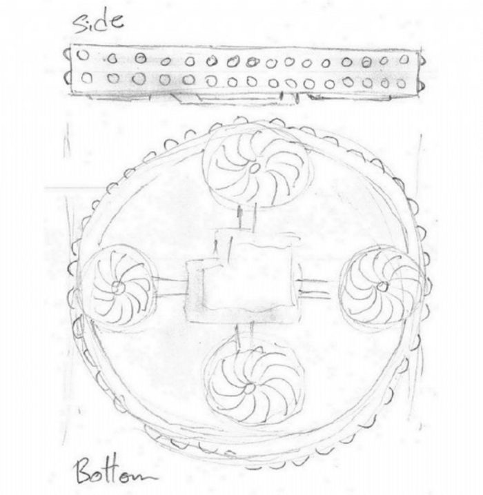 Side and bottom sketch of the strange object 