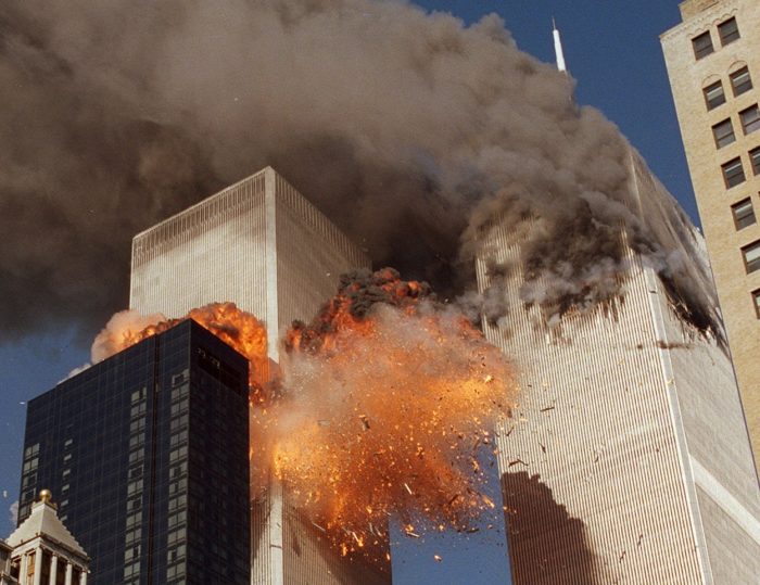 Photo of the second plane hitting the tower