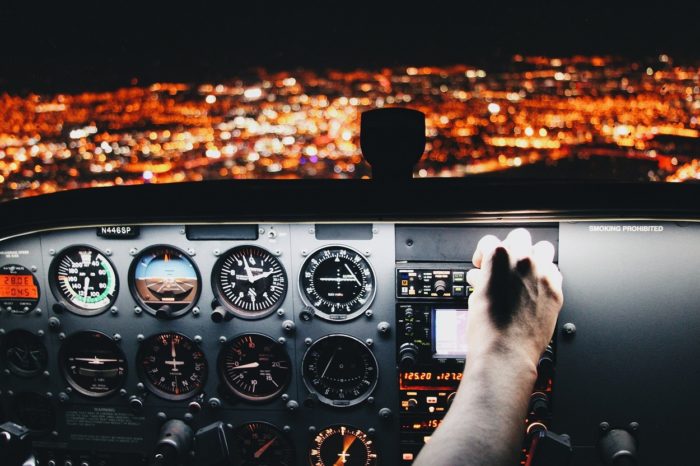 An example of the view from the plane cockpit