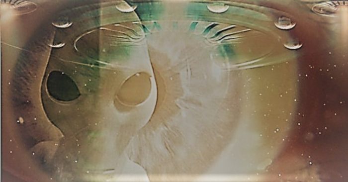 An image of an alien face with a blended image of a UFO underneath