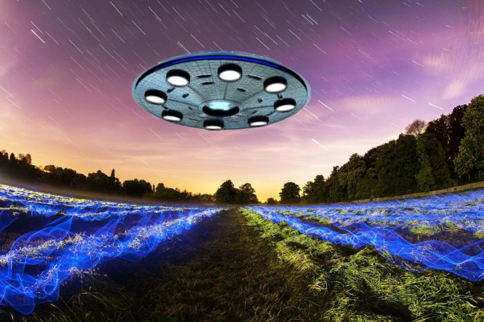 A superimposed UFO over a field with static electricity