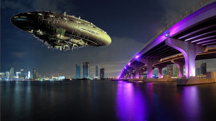 A superimposed UFO over the Florida coast