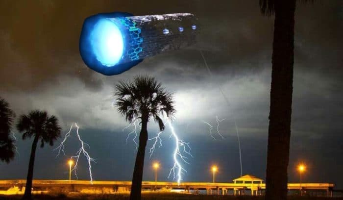 An image of a spaceship entering the clouds over Florida 