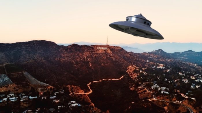 A superimposed UFO over Hollywood 