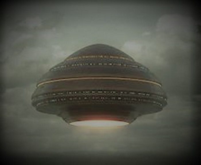 A depiction of a mushroom shaped UFO