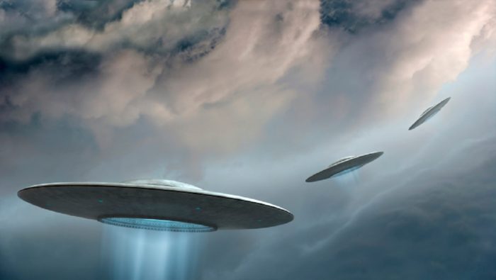 A depiction of three UFOs 