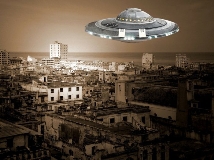 A superimposed UFO over a Cuban city