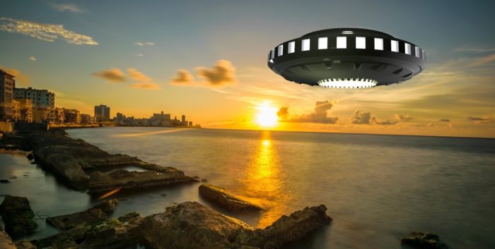 A superimposed UFO on to a picture of the Cuban coast